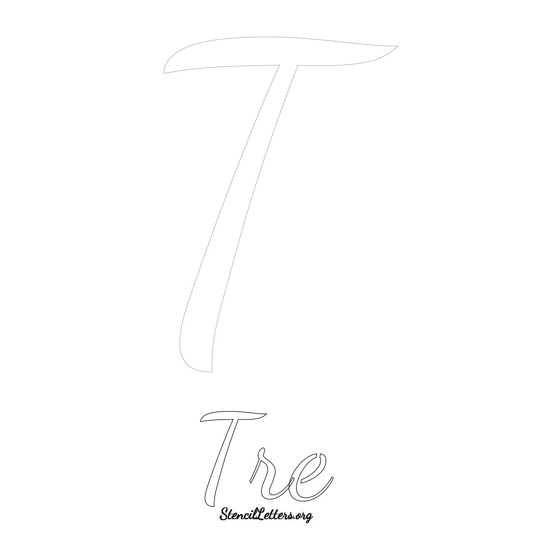 Tre printable name initial stencil in Cursive Script Lettering