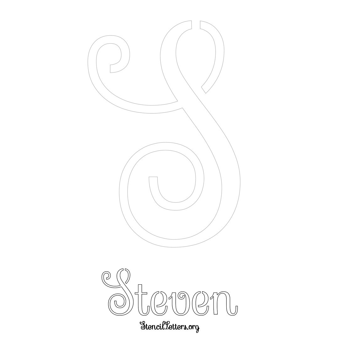 Steven printable name initial stencil in Ornamental Cursive Lettering